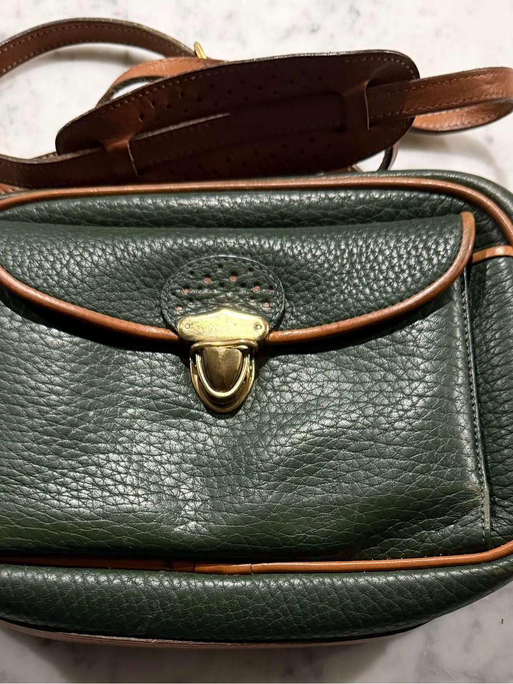Dooney & Bourke Dark Green Pebbled Leather Belt Bag with Brown Trim - Picture 5 of 12